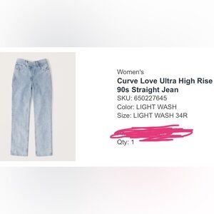 Abercrombie Curve Love Ultra High Rise
90s Straight Jean